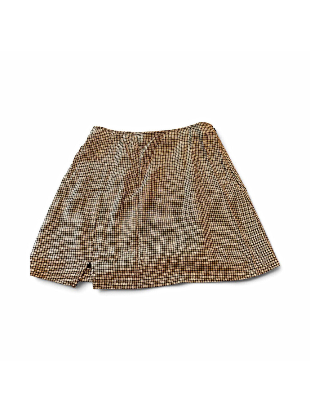 American Eagle Women’s M Plaid Mini Short Skirt Brown Black Slit Accent